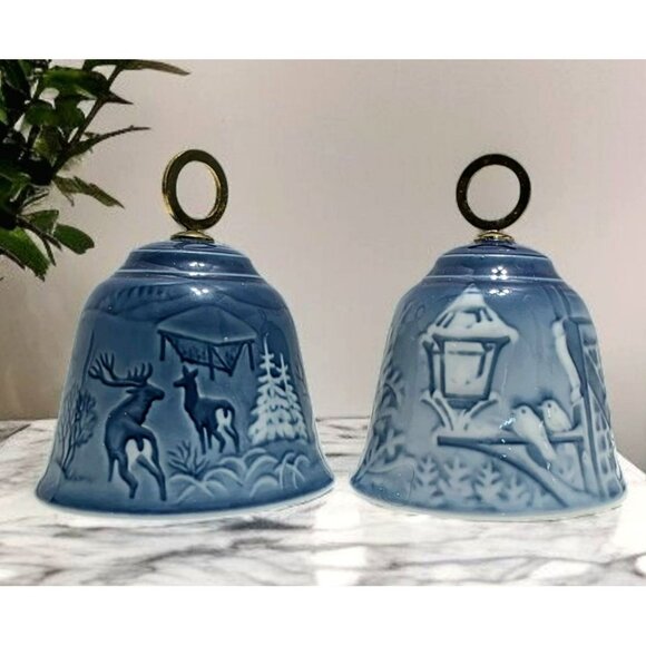VTG Bing & Grondahl Jule Porcelain Bell 1980 1983 Christmas Denmark Deer Birds - Picture 1 of 11